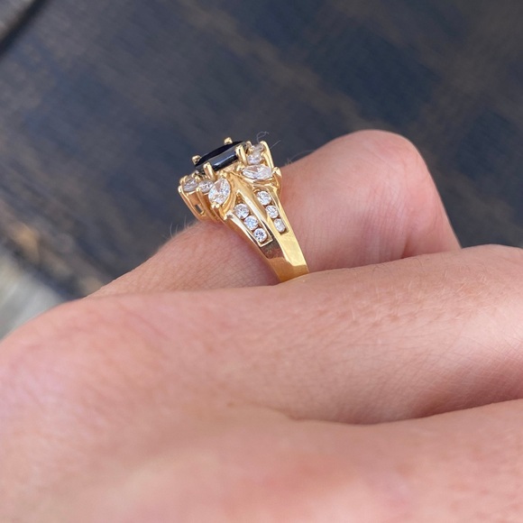 Vintage Oval Blue Sapphire Marquise Round Diamond 14k
Yellow Gold Cocktail Ring - Picture 2 of 5